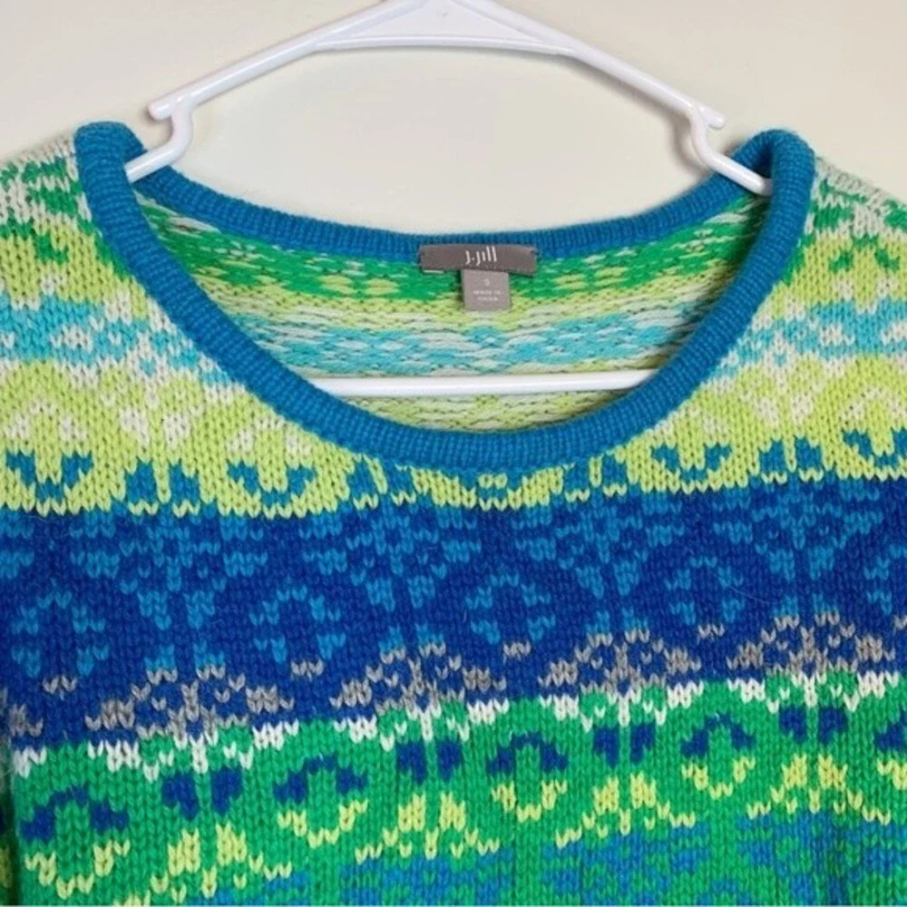 J. Jill Blue Patterned Nordic Knitted Pullover Sweater Size S Women